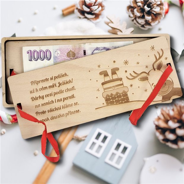 Dřevěné přání k Vánocům s prostorem pro peněžní dar Dřevěné přání k Vánocům s prostorem pro peněžní dar
