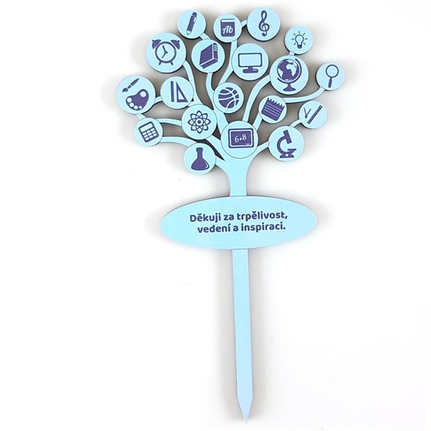  Zápich do květináče ve tvaru stromu a školními motivy například jako dárek učitelce