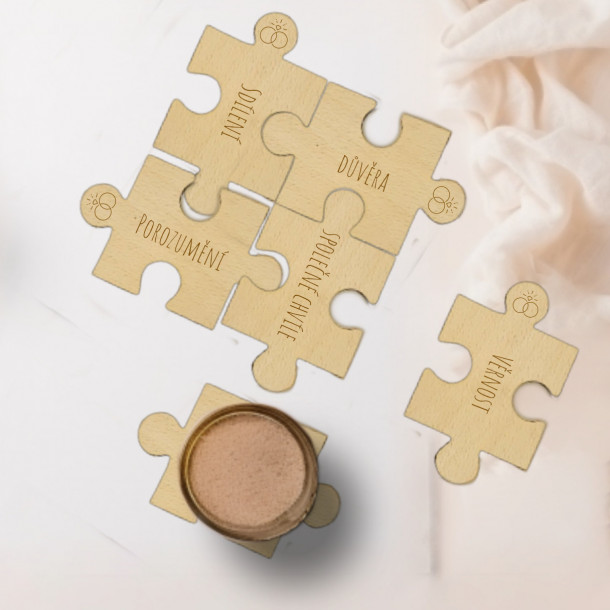 6 dřevěných puzzle podtácků s vlastním textem | Okamih