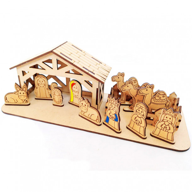 Vánoční betlém ze dřeva s postavičkami k tvořivosti s Vašimi dětmi