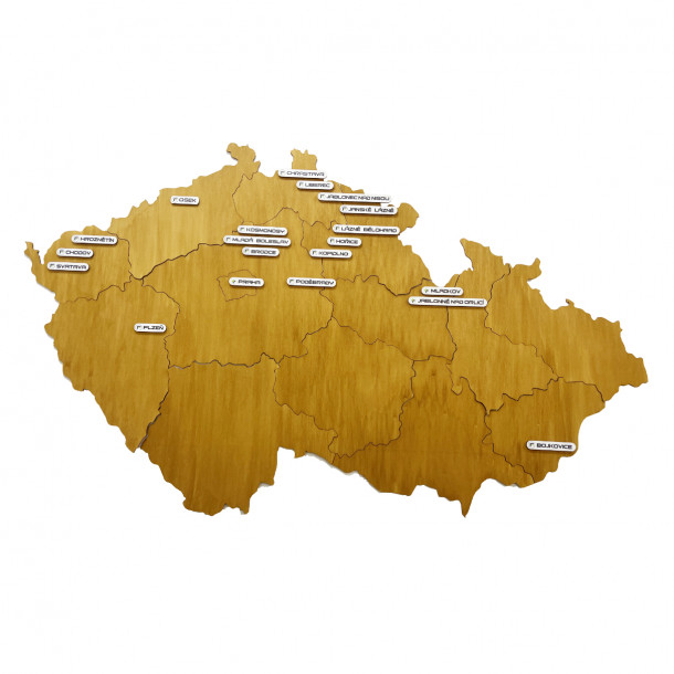 Dřevěná mapa Čech s možností značek poboček